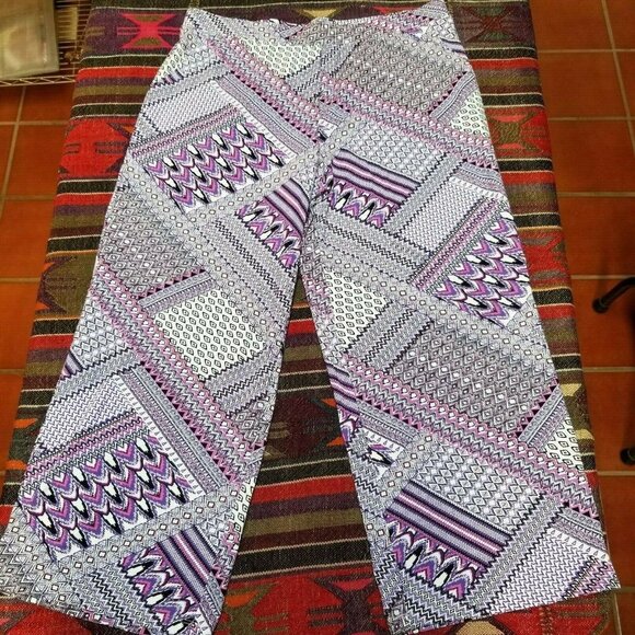 d&co. Beach Women's LP Large Petite Large Pull-On Wide Leg Pants Lilac Patchwork - Picture 1 of 5